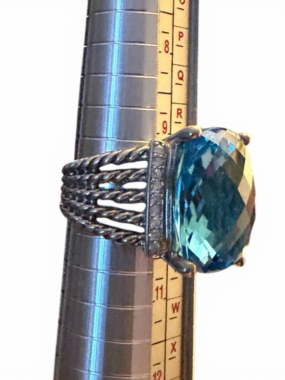 David Yurman Wheaton Ring Blue Topaz Diamond Sterling Silver Sz 10  NWT